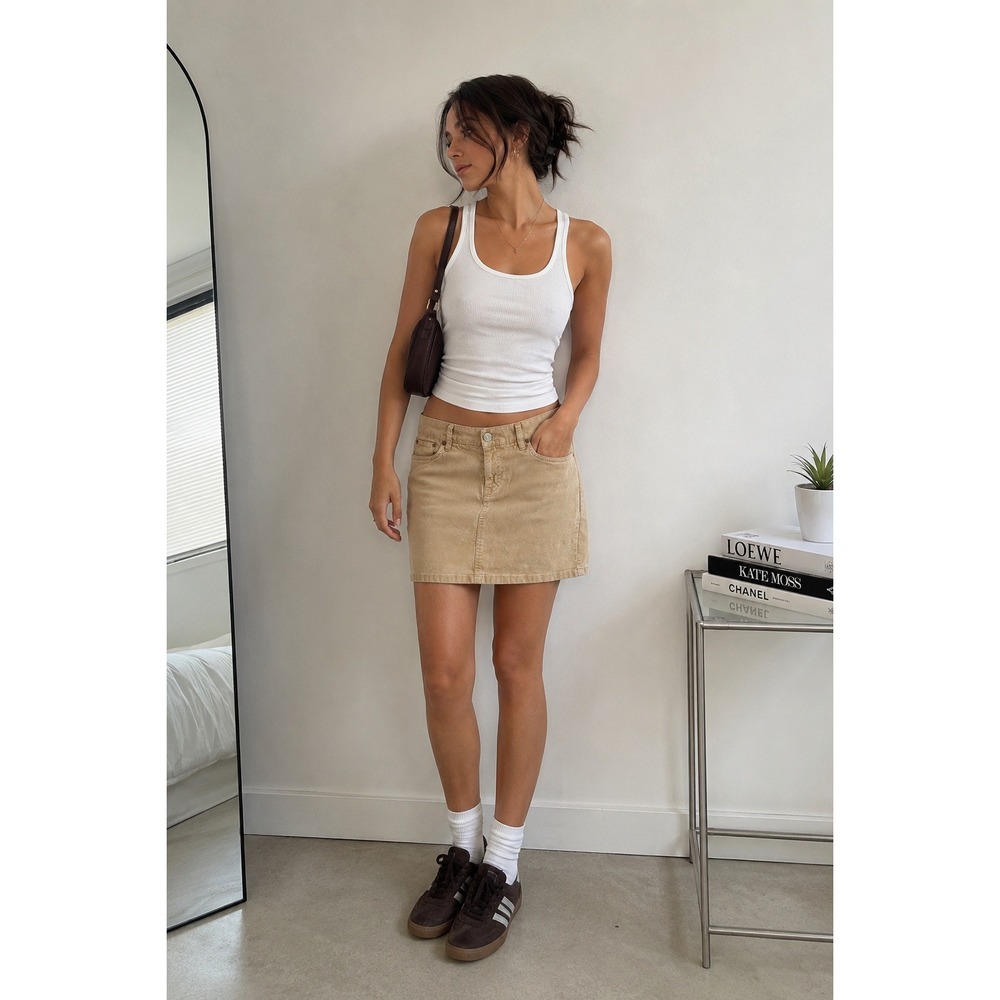 Vintage Old Navy Stretch Corduroy Mini Skirt Beige Tan Size 8 Y2K